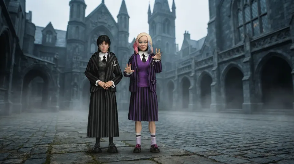 NECA Wednesday & Enid Sinclair Nevermore Uniform 20cm Clothed 2‑Pack