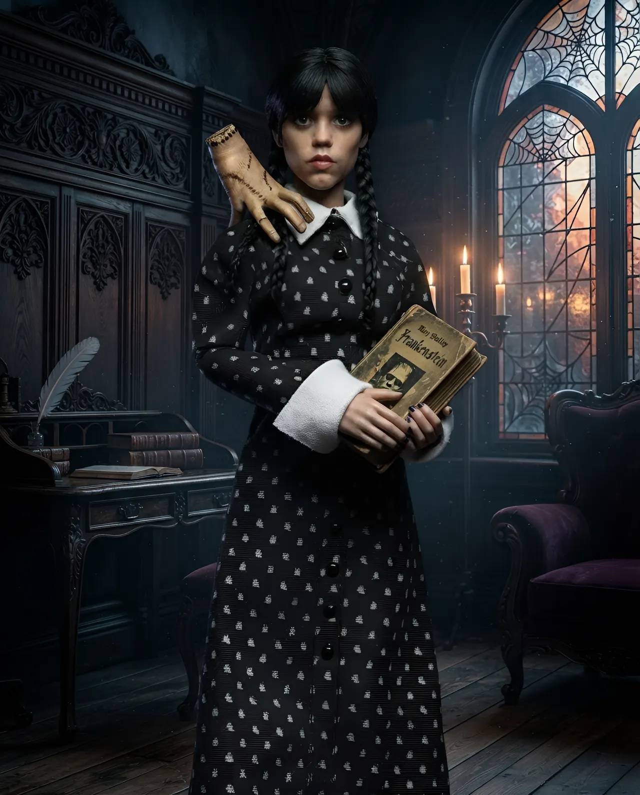 NECA Wednesday Addams (robe classique) Figurine articulée habillée - Image 11