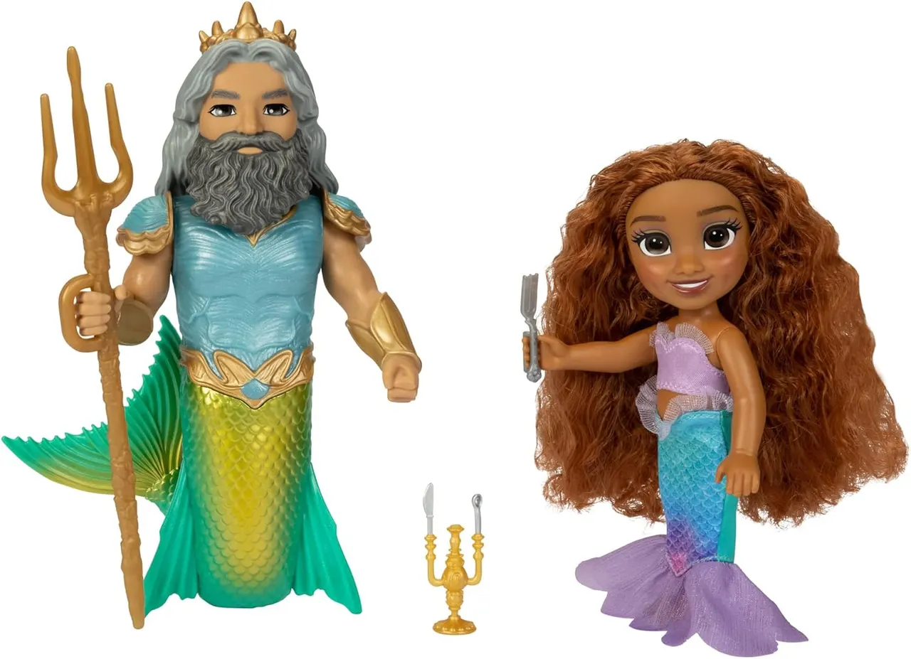 Jakks Pacific Little Mermaid 15cm Ariel & Triton Petite Doll Set - Image 1