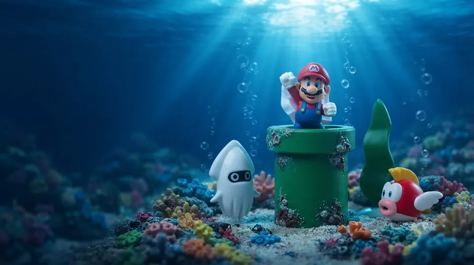 Conjunto de figuras de acción Mario Underwater Diorama – Escala 2.5"